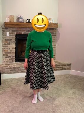 Black and Cream Polka Dot A-Line Midi Skirt
